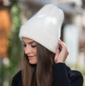 new simple Rabbit fur Beanie Hat for Women Winter Skullies Warm wool Cap Gorros Female Cap AExp