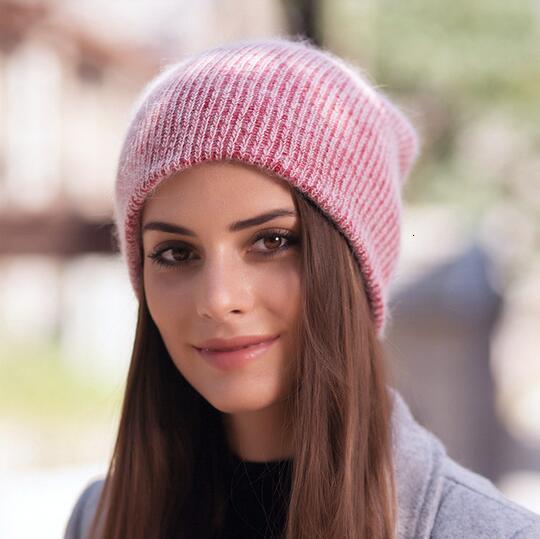 new simple Rabbit fur Beanie Hat for Women Winter Skullies Warm wool Cap Gorros Female Cap AExp
