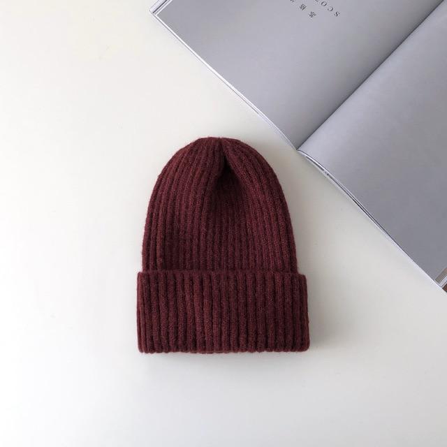 New Solid Wool Beanie Knitted Warm Soft Trendy Winter Hats Simple Korean Style Women Wool Casual Caps Elegant All-match Beanie AExp