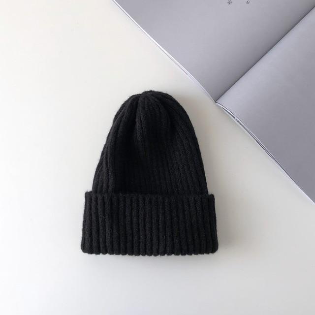 New Solid Wool Beanie Knitted Warm Soft Trendy Winter Hats Simple Korean Style Women Wool Casual Caps Elegant All-match Beanie AExp