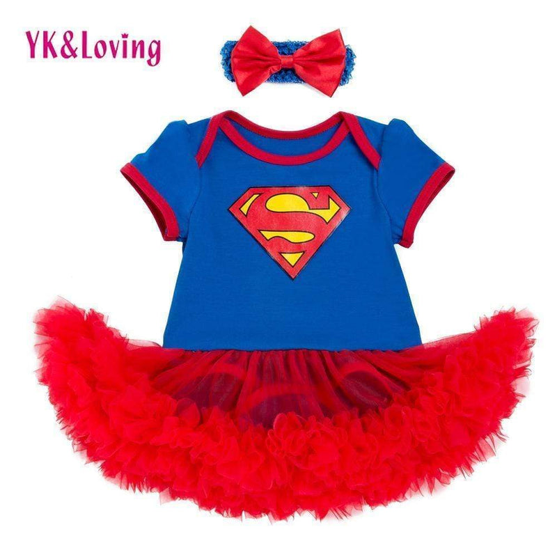 New Style Newborn Dress Baby Clothes Girls Superman Blue Rompers  Ruffle Toddler Tutu Dresses Girl Party Clothes for Birtthday AExp