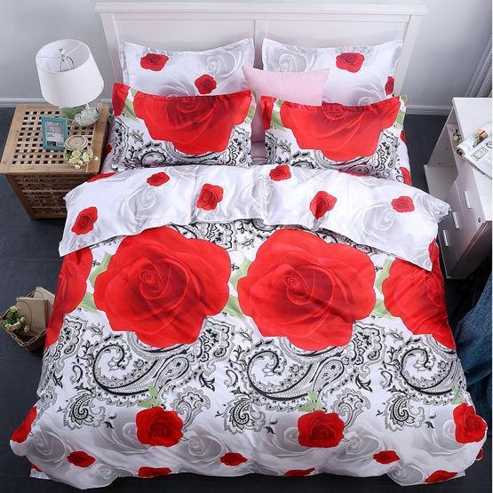 New Style White Red Flower 3D Bedding Set of Duvet Cover Bed Sheet Pillowcase Bed Clothes Comforters Cover Queen No Quilt-AS 26-Queen-JadeMoghul Inc.