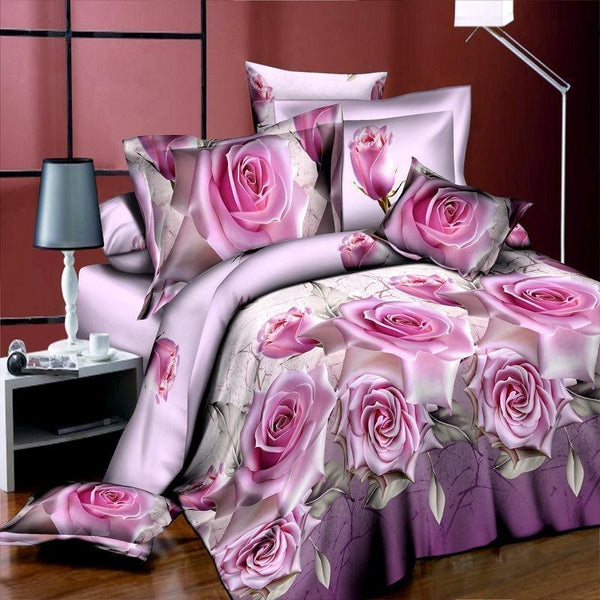 New Style White Red Flower 3D Bedding Set of Duvet Cover Bed Sheet Pillowcase Bed Clothes Comforters Cover Queen No Quilt-AS-Queen-JadeMoghul Inc.