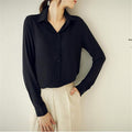 New Trendy Women's Long Sleeve Loose Chiffon Shirt Casual Blouse Tee Shirt Tops-black-S-JadeMoghul Inc.