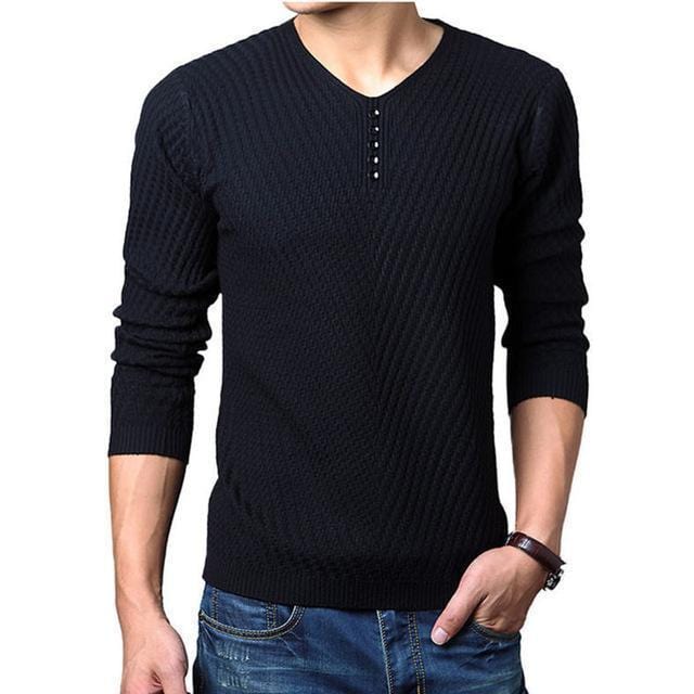 New V-Neck Long Sleeve Slim Fit Men Pullover / Men Cashmere Knitwear-Black-M-JadeMoghul Inc.