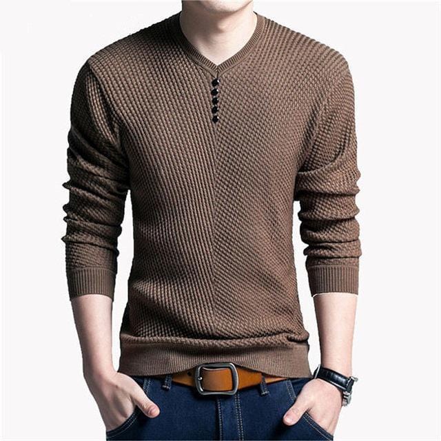 New V-Neck Long Sleeve Slim Fit Men Pullover / Men Cashmere Knitwear-Coffee-M-JadeMoghul Inc.