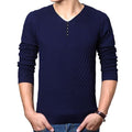 New V-Neck Long Sleeve Slim Fit Men Pullover / Men Cashmere Knitwear-Navy-M-JadeMoghul Inc.