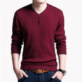 New V-Neck Long Sleeve Slim Fit Men Pullover / Men Cashmere Knitwear-Wine Red-M-JadeMoghul Inc.