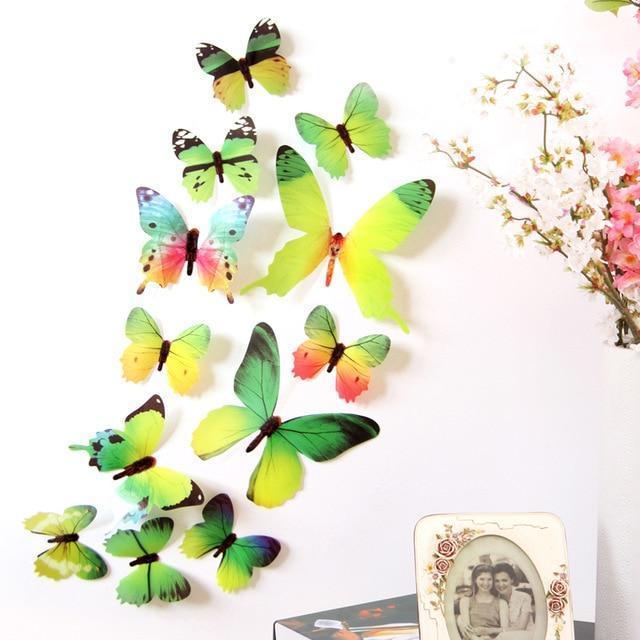 New Wall Stickers 12pcs Decal Wall Stickers Home Decorations 3D Butterfly Rainbow  PVC Wallpaper for living room AExp