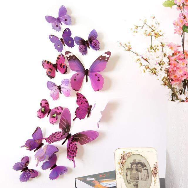 New Wall Stickers 12pcs Decal Wall Stickers Home Decorations 3D Butterfly Rainbow  PVC Wallpaper for living room AExp
