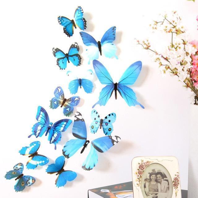 New Wall Stickers 12pcs Decal Wall Stickers Home Decorations 3D Butterfly Rainbow  PVC Wallpaper for living room AExp