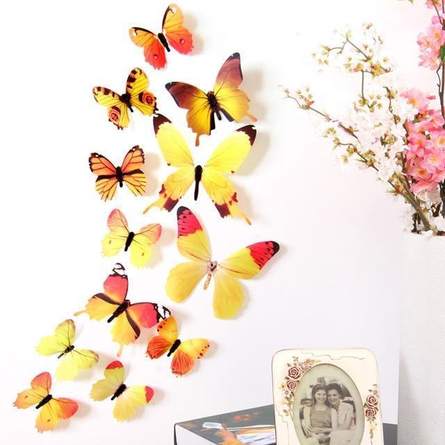 New Wall Stickers 12pcs Decal Wall Stickers Home Decorations 3D Butterfly Rainbow PVC Wallpaper for living room-Yellow-JadeMoghul Inc.