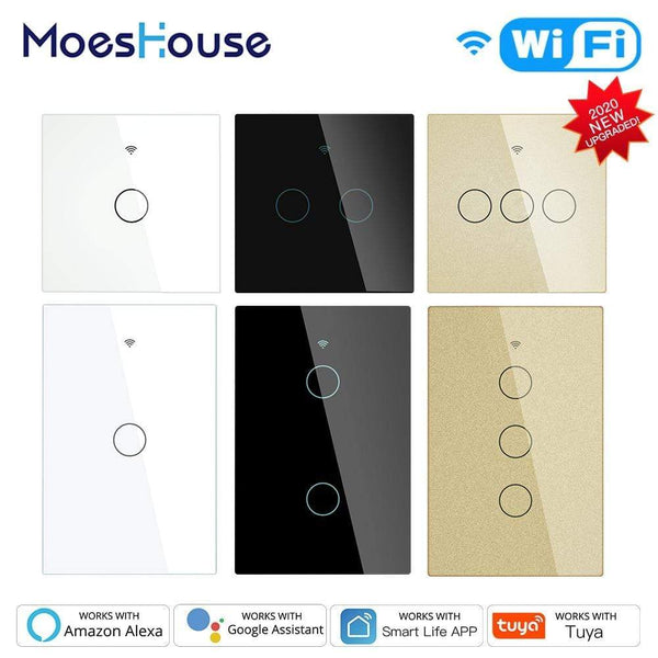 New WiFi Smart Light Touch Switch RF433 Smart Life/Tuya App Control,Alexa Google Home Voice Control 1/2/3 Gang EU US 2/3 Way AExp