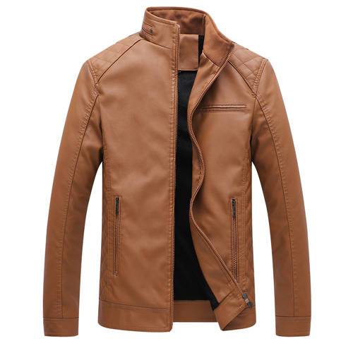 New Winter Men Faux Leather Jacket - Fleece Lined Motorcycle Fashion Jacket