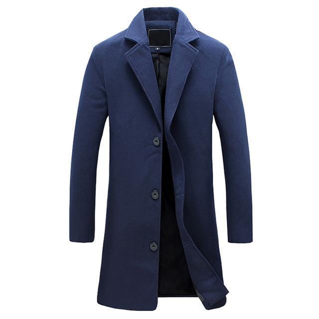 New Winter Wool Long Coat - Men Warm Business Stylish Jacket-Navy Blue-S-JadeMoghul Inc.