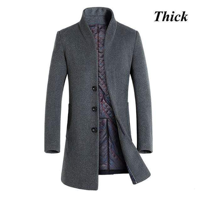 New Winter Wool Long Peacoat For Men / Slim Fit Casual AExp