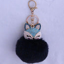 New Women Crystal fluffy Keychain Fox Pompom Key Ring llavero Pom  Rabbit Fur Ball Key Chain Bag Chaveiro Femme Porte clef AExp
