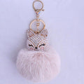 New Women Crystal fluffy Keychain Fox Pompom Key Ring llavero Pom Rabbit Fur Ball Key Chain Bag Chaveiro Femme Porte clef-beige-JadeMoghul Inc.