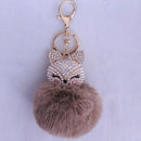 New Women Crystal fluffy Keychain Fox Pompom Key Ring llavero Pom Rabbit Fur Ball Key Chain Bag Chaveiro Femme Porte clef-khaki-JadeMoghul Inc.