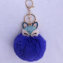 New Women Crystal fluffy Keychain Fox Pompom Key Ring llavero Pom Rabbit Fur Ball Key Chain Bag Chaveiro Femme Porte clef-royal blue-JadeMoghul Inc.