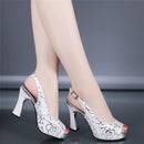 New women fashion pumps high heel office lady causal shoes for summer buckle strap black female square heel peep toe sandals AExp