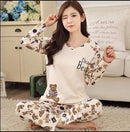 New Women Pajamas Sets autumn winter Sleeve Thin Cartoon Print Cute Loose Sleepwear Girl pijamas Mujer Leisure Nightgown Women AExp