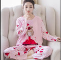 New Women Pajamas Sets autumn winter Sleeve Thin Cartoon Print Cute Loose Sleepwear Girl pijamas Mujer Leisure Nightgown Women AExp