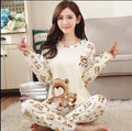 New Women Pajamas Sets autumn winter Sleeve Thin Cartoon Print Cute Loose Sleepwear Girl pijamas Mujer Leisure Nightgown Women AExp