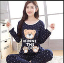 New Women Pajamas Sets autumn winter Sleeve Thin Cartoon Print Cute Loose Sleepwear Girl pijamas Mujer Leisure Nightgown Women AExp