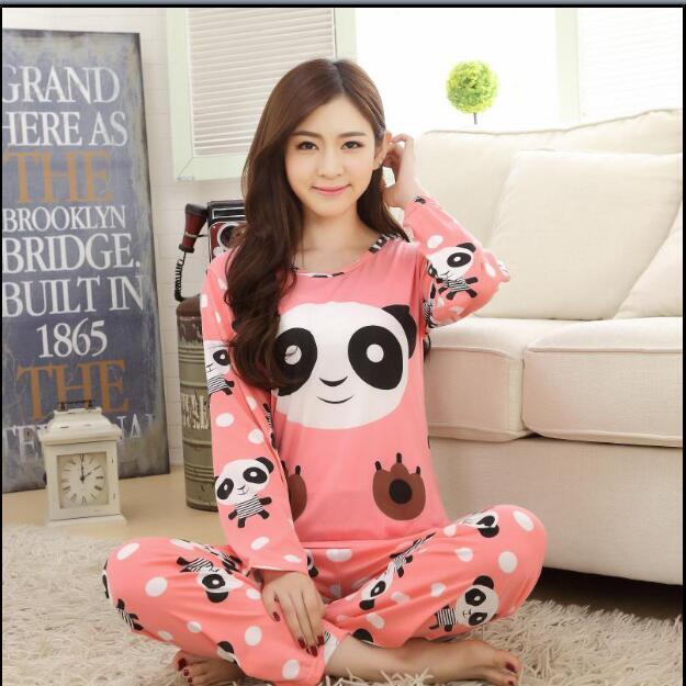 New Women Pajamas Sets autumn winter Sleeve Thin Cartoon Print Cute Loose Sleepwear Girl pijamas Mujer Leisure Nightgown Women AExp