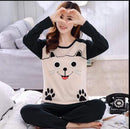 New Women Pajamas Sets autumn winter Sleeve Thin Cartoon Print Cute Loose Sleepwear Girl pijamas Mujer Leisure Nightgown Women AExp