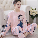 New Women Pajamas Sets autumn winter Sleeve Thin Cartoon Print Cute Loose Sleepwear Girl pijamas Mujer Leisure Nightgown Women AExp