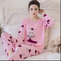 New Women Pajamas Sets autumn winter Sleeve Thin Cartoon Print Cute Loose Sleepwear Girl pijamas Mujer Leisure Nightgown Women AExp