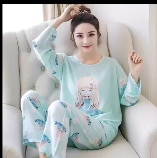New Women Pajamas Sets autumn winter Sleeve Thin Cartoon Print Cute Loose Sleepwear Girl pijamas Mujer Leisure Nightgown Women-C Y he bai-XL-JadeMoghul Inc.