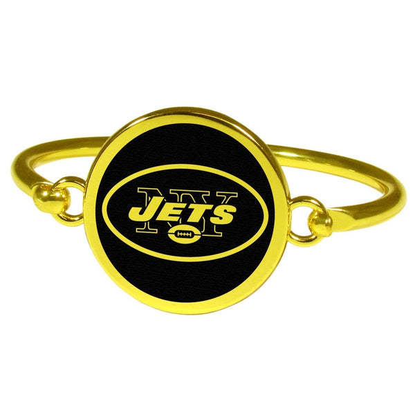 New York Jets Gold Tone Bangle Bracelet-NFL,New York Jets,Jewelry & Accessories-JadeMoghul Inc.