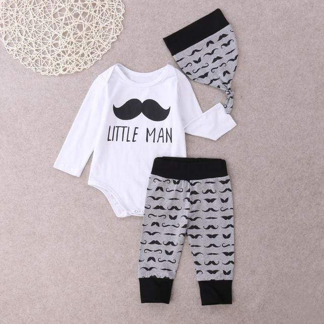 Newborn Infant Baby Boys Tops Letter Little Man Romper + Long Pants Legging Playsuit Baby Boy Clothes Outfit Set 3pcs AExp