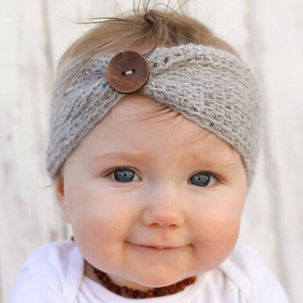 Newborn Turban Ear Winter Warm Button Headband Crochet Knitted Headwear Kids Hairband Headwrap Hair Band Accessories AExp