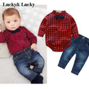 Newborns clothes new red plaid rompers shirts+jeans baby boys clothes bebes clothing set AExp