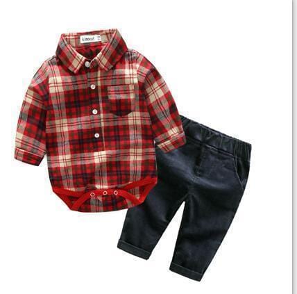 Newborns clothes new red plaid rompers shirts+jeans baby boys clothes bebes clothing set-r-3M-JadeMoghul Inc.