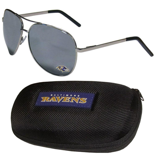 NFL - Baltimore Ravens Aviator Sunglasses and Zippered Carrying Case-Sunglasses, Eyewear & Accessories,Sunglass & Accessory Sets,Aviator Sunglasses & Zippered Case,NFL Aviator Sunglasses Sunglasses & Zippered Case-JadeMoghul Inc.