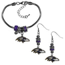 NFL - Baltimore Ravens Euro Bead Earrings and Bracelet Set-Jewelry & Accessories,NFL Jewelry,Baltimore Ravens Jewelry-JadeMoghul Inc.