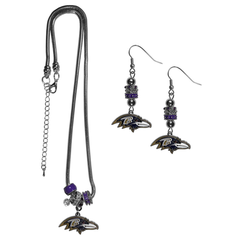 NFL - Baltimore Ravens Euro Bead Earrings and Necklace Set-Jewelry & Accessories,NFL Jewelry,Baltimore Ravens Jewelry-JadeMoghul Inc.