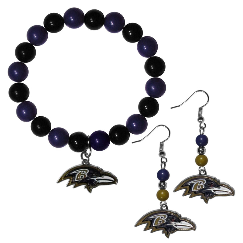 NFL - Baltimore Ravens Fan Bead Earrings and Bracelet Set-Jewelry & Accessories,Jewelry Sets,Fan Bead Earrings and Bracelet-JadeMoghul Inc.