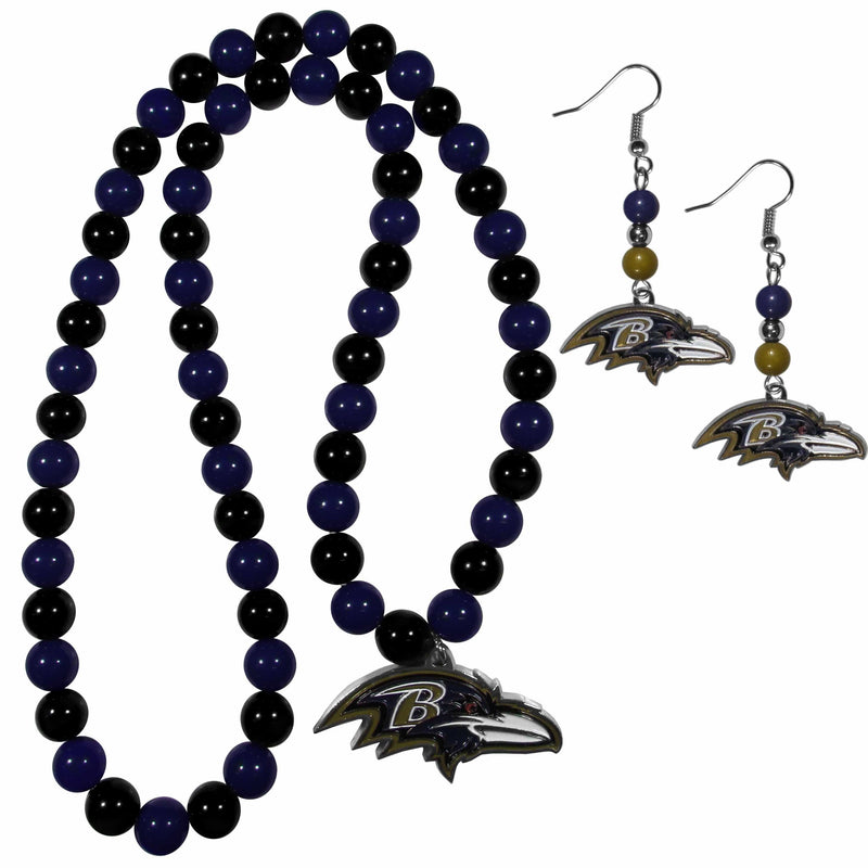 NFL - Baltimore Ravens Fan Bead Earrings and Necklace Set-Jewelry & Accessories,NFL Jewelry,Baltimore Ravens Jewelry-JadeMoghul Inc.