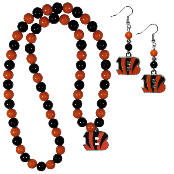 NFL - Cincinnati Bengals Fan Bead Earrings and Necklace Set-Jewelry & Accessories,NFL Jewelry,Cincinnati Bengals Jewelry-JadeMoghul Inc.