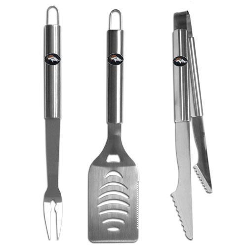 NFL - Denver Broncos 3 pc Stainless Steel BBQ Set-Tailgating & BBQ Accessories,BBQ Tools,3 pc Steel Tool SetNFL 3 pc Steel Tool Set-JadeMoghul Inc.