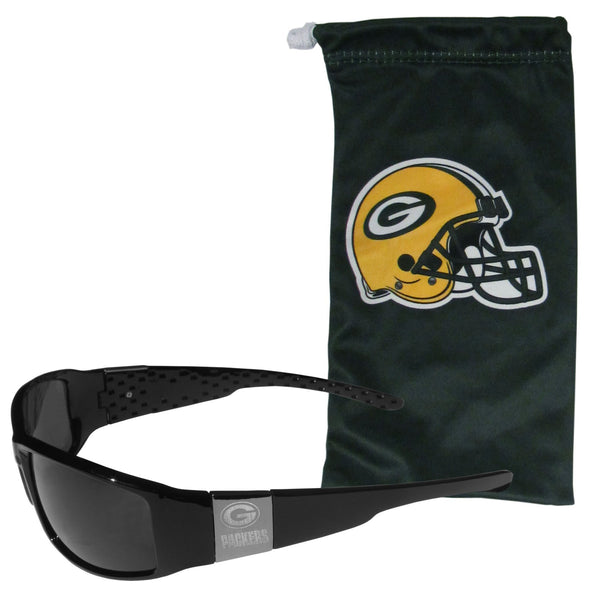 NFL - Green Bay Packers Etched Chrome Wrap Sunglasses and Bag-Sunglasses, Eyewear & Accessories,NFL Eyewear,Green Bay Packers Eyewear-JadeMoghul Inc.