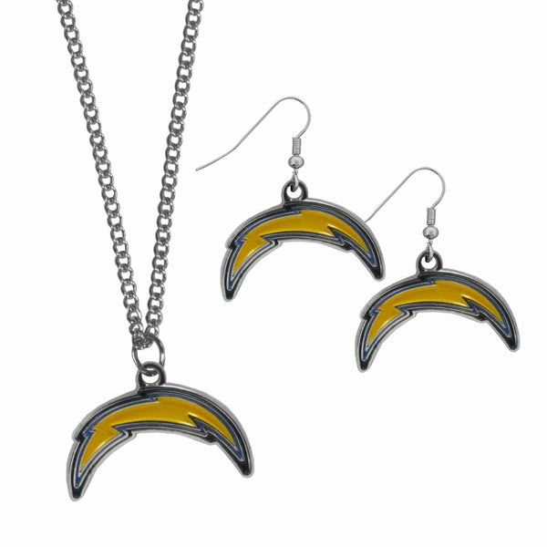 NFL - Los Angeles Chargers Dangle Earrings and Chain Necklace Set-Jewelry & Accessories,Jewelry Sets,Dangle Earrings & Chain Necklace-JadeMoghul Inc.