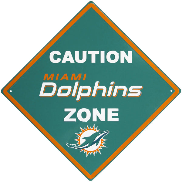 NFL - Miami Dolphins Caution Wall Sign Plaque-Tailgating & BBQ Accessories,NFL Tailgating Accessories,NFL Wall Plaques, Caution Sign Wall Plaque-JadeMoghul Inc.