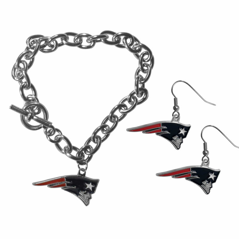 NFL - New England Patriots Chain Bracelet and Dangle Earring Set-Jewelry & Accessories,NFL Jewelry,New England Patriots Jewelry-JadeMoghul Inc.